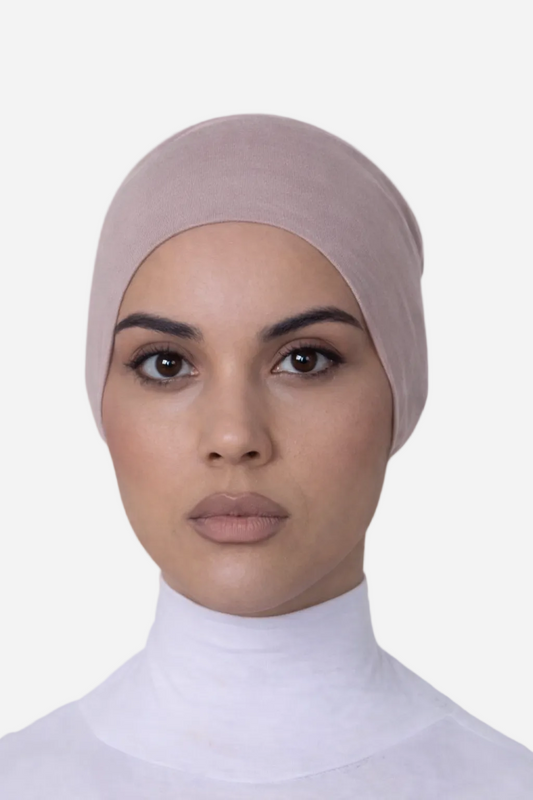 Taupe essential jersey underscarf by Amanah designed for everyday comfort