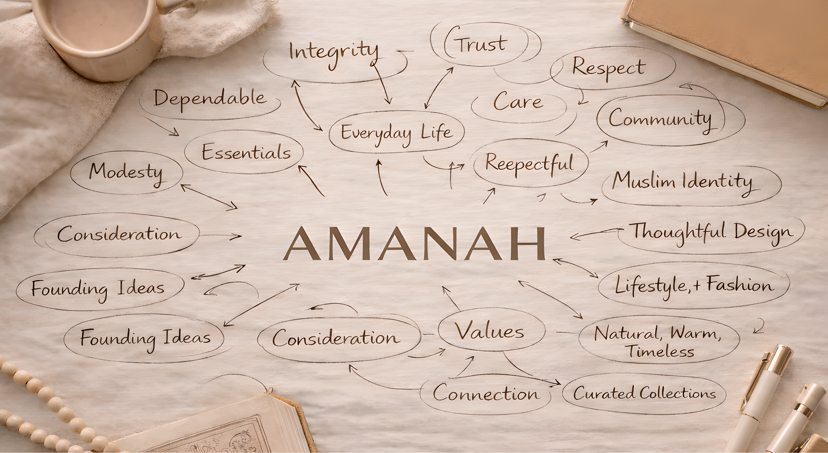 Amanah brand values and founding ideas centred around integrity, trust, and everyday life