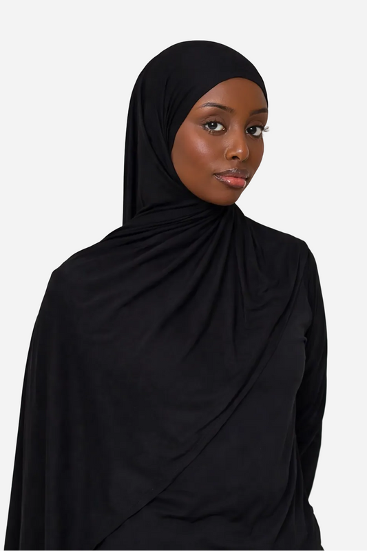 Black classic light jersey hijab by Amanah designed for everyday comfort