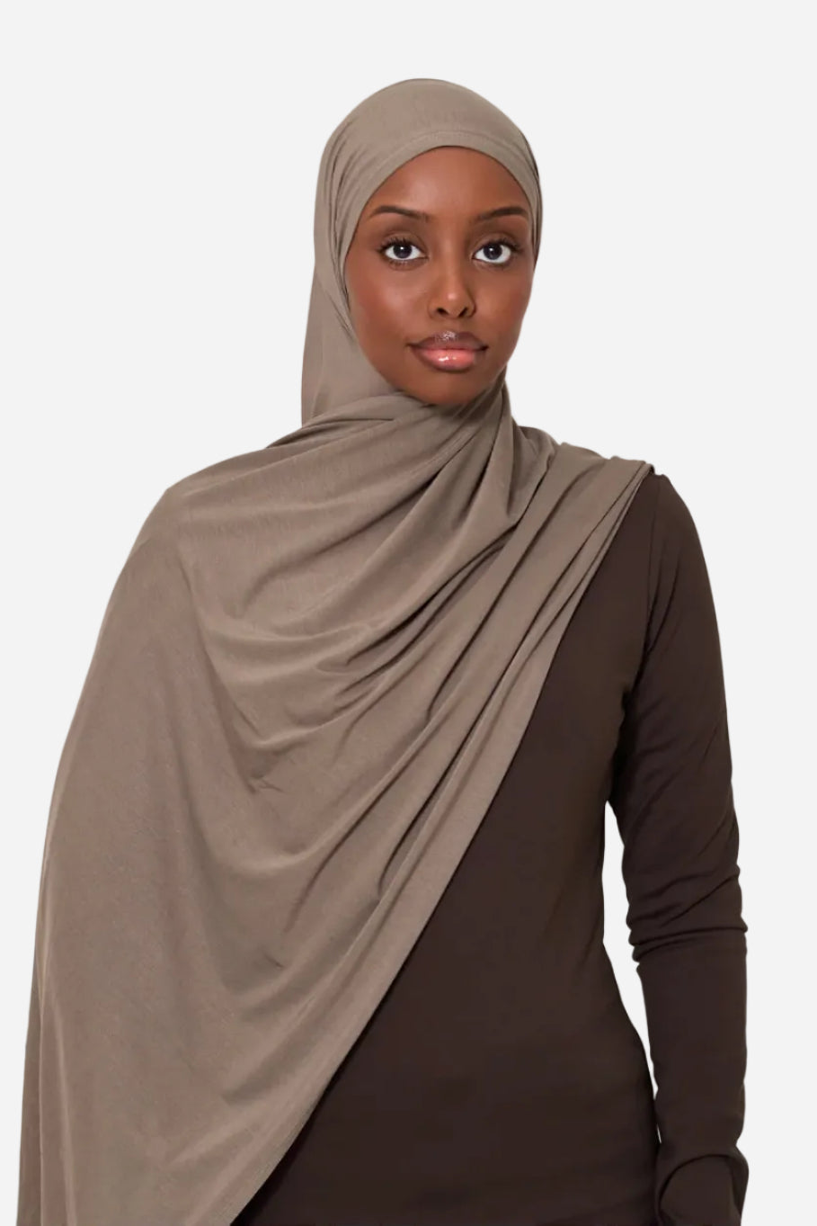 Taupe classic light jersey hijab by Amanah made for everyday wear