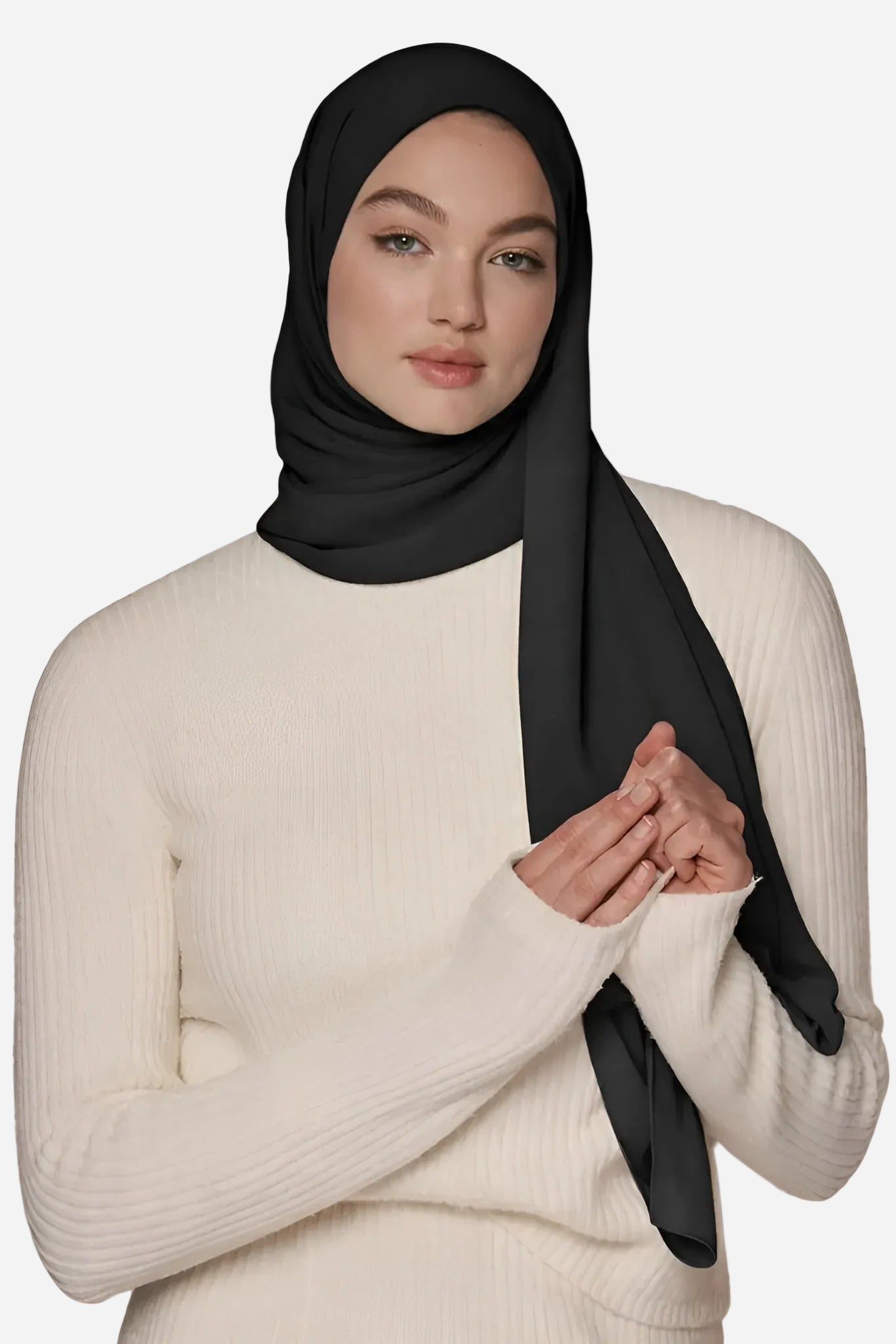 Black classic soft chiffon hijab by Amanah with a soft airy drape