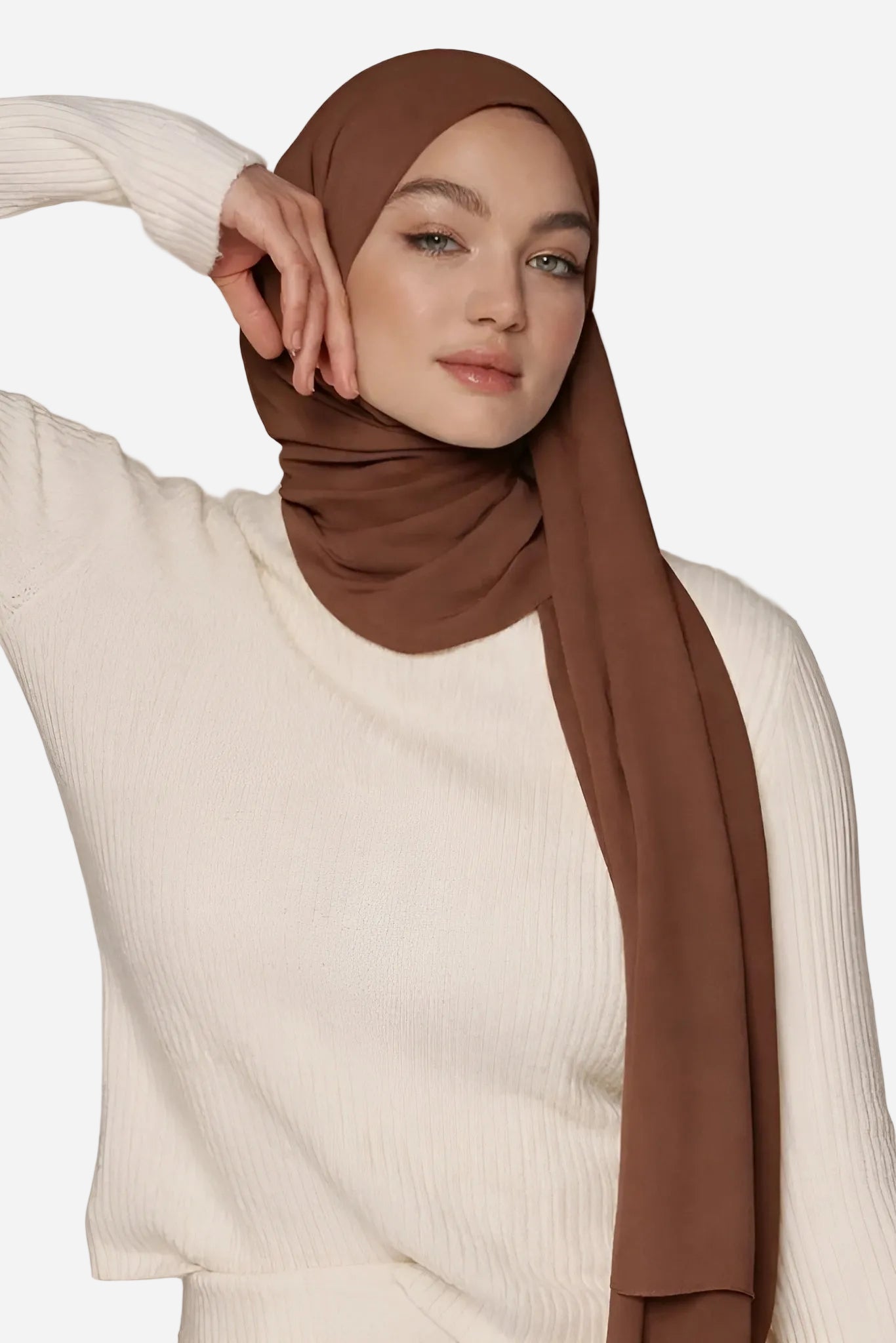 Cocoa classic soft chiffon hijab by Amanah with a soft flowing drape