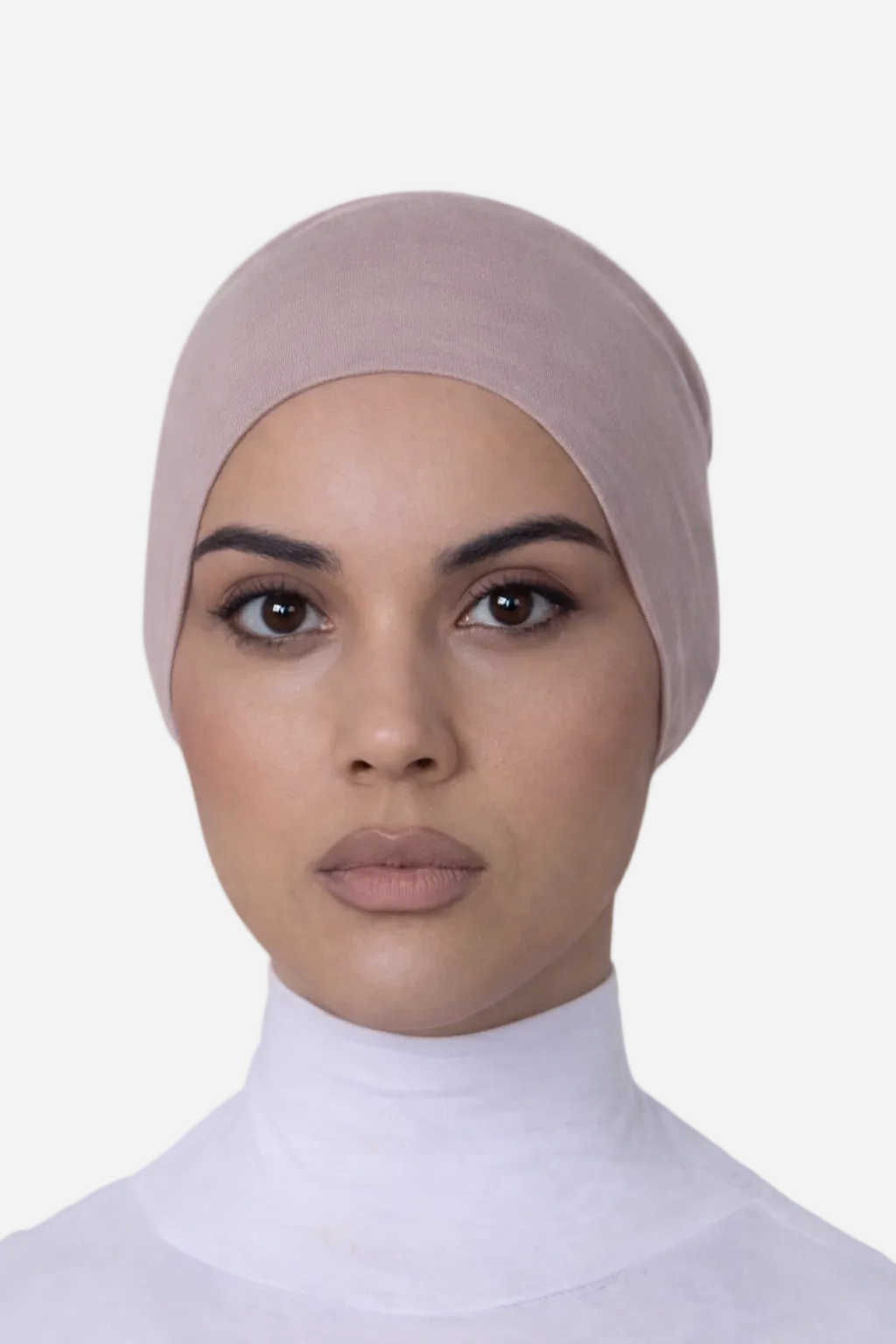 Taupe essential jersey underscarf by Amanah designed for everyday comfort