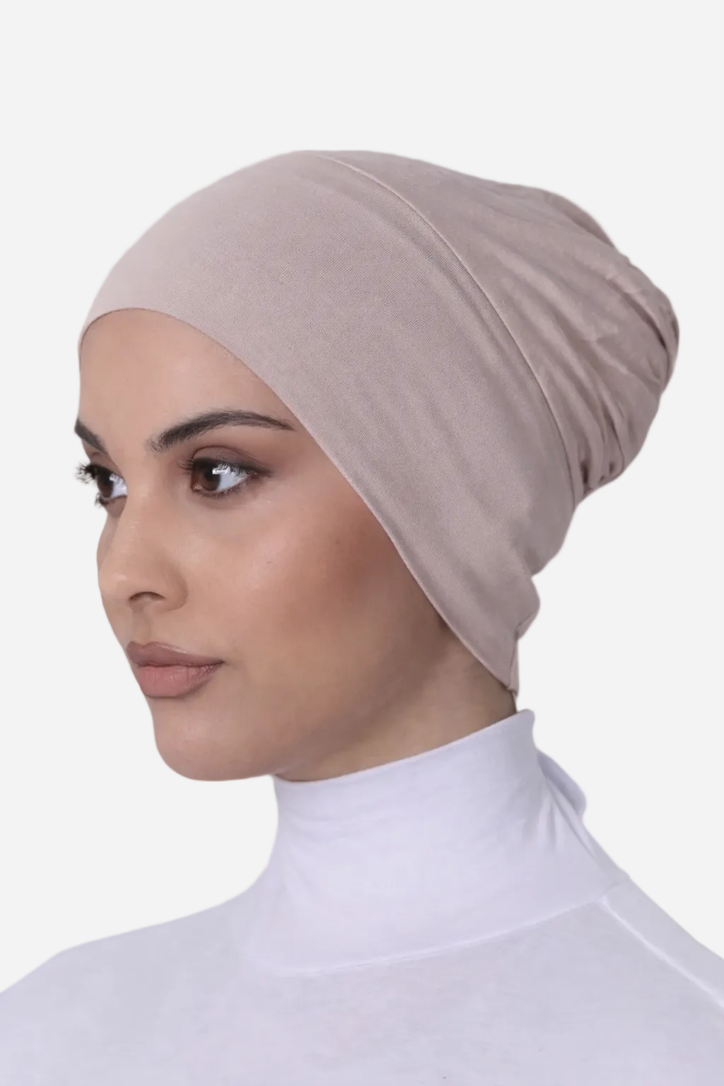 Taupe essential jersey underscarf by Amanah designed for everyday comfort