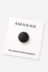 Matte black no-snag hijab magnets with engraved Amanah logo