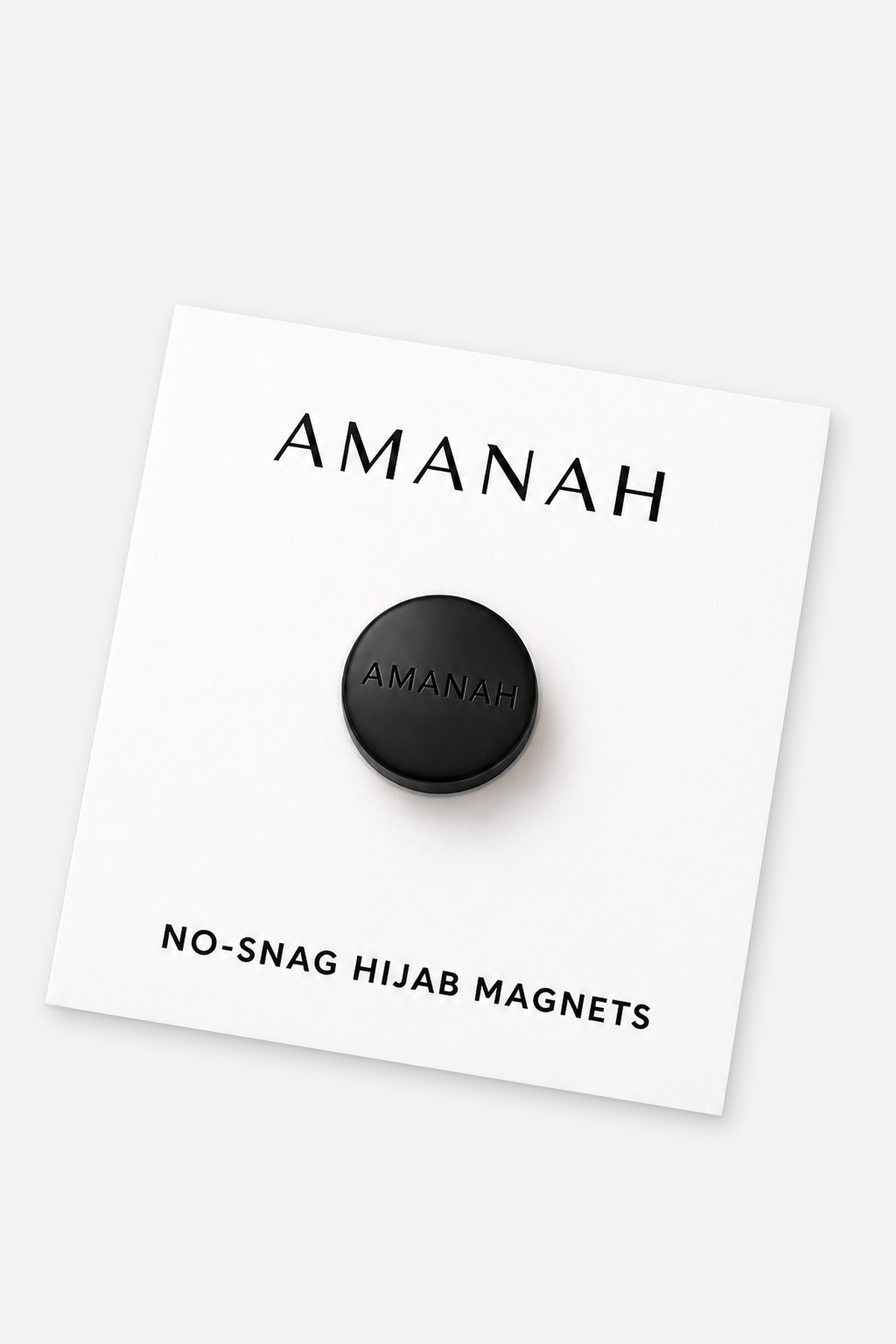 Matte black no-snag hijab magnets with engraved Amanah logo