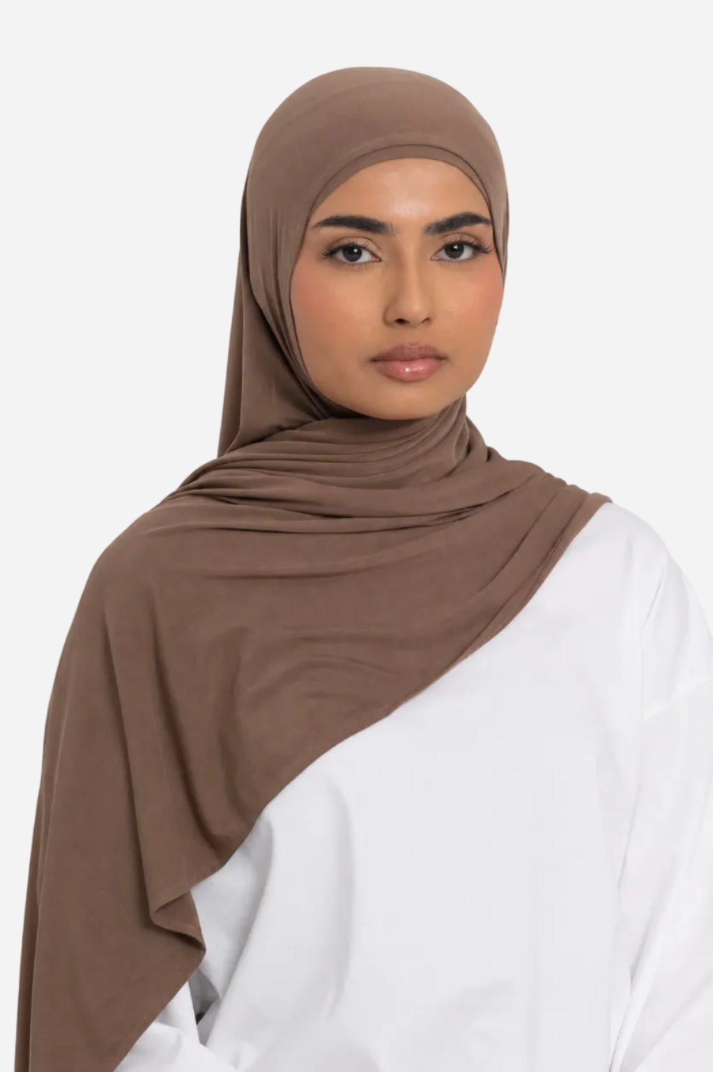 Latte premium bamboo jersey hijab by Amanah with a breathable silky finish
