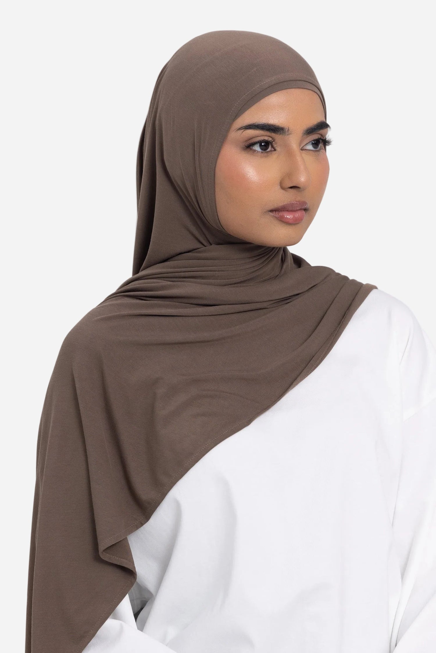 Mocha premium bamboo jersey hijab by Amanah with a breathable silky finish