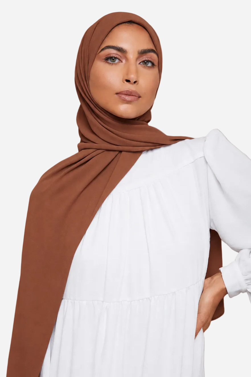 Cinnamon premium luxe chiffon hijab by Amanah with a soft airy finish