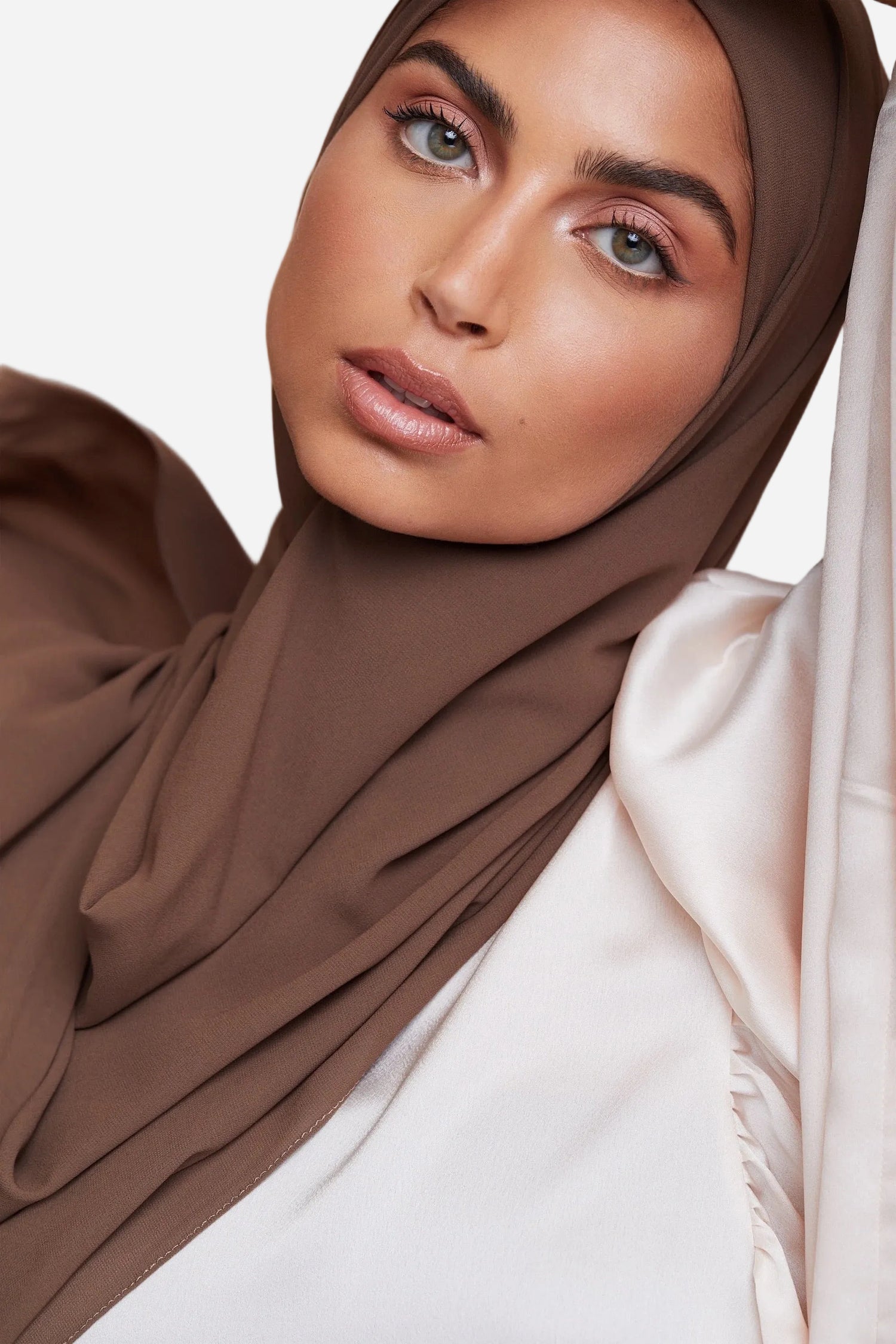 Cocoa premium luxe chiffon hijab by Amanah with a lightweight flowing drape