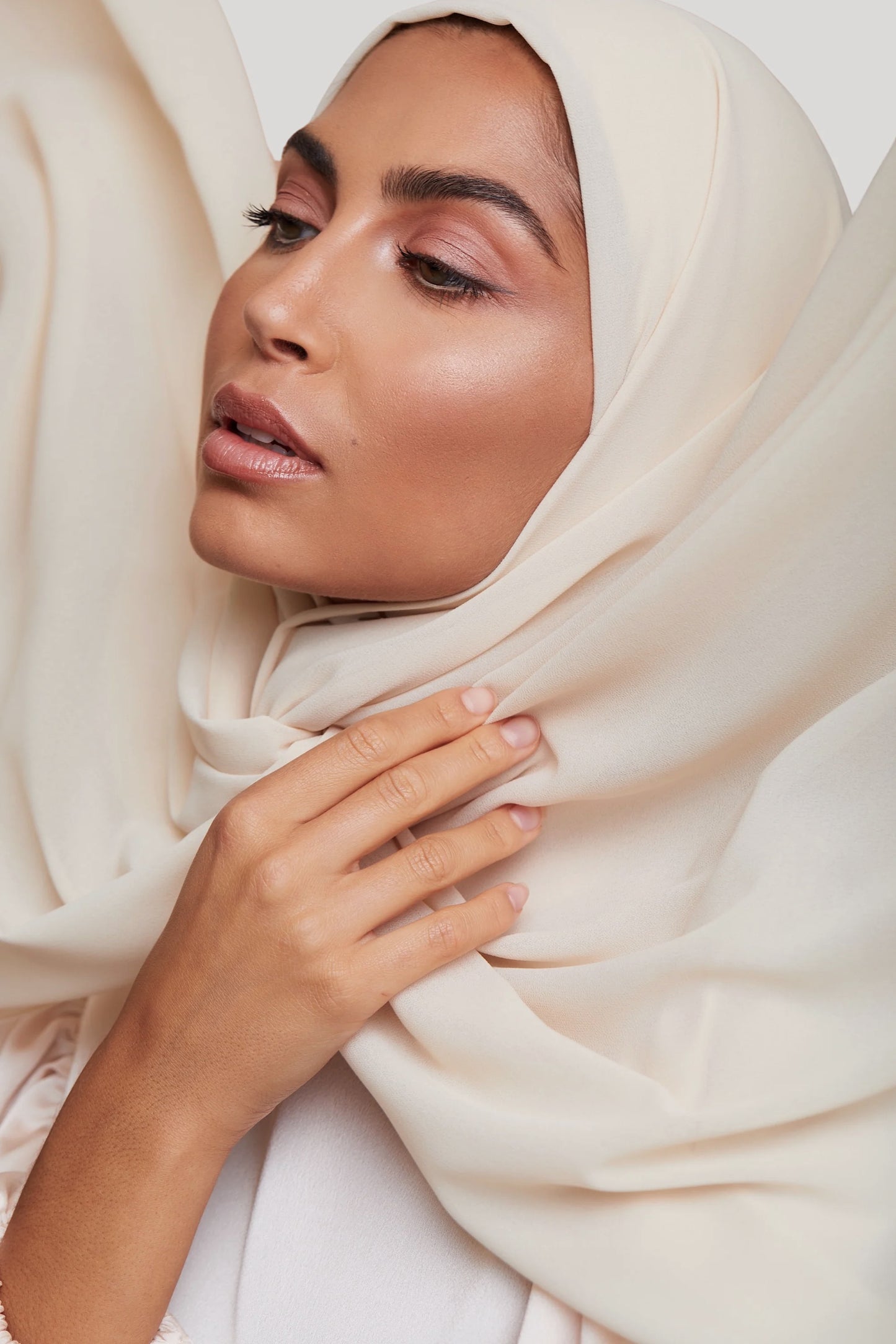 Ivory premium luxe chiffon hijab by Amanah with a lightweight flowing drape