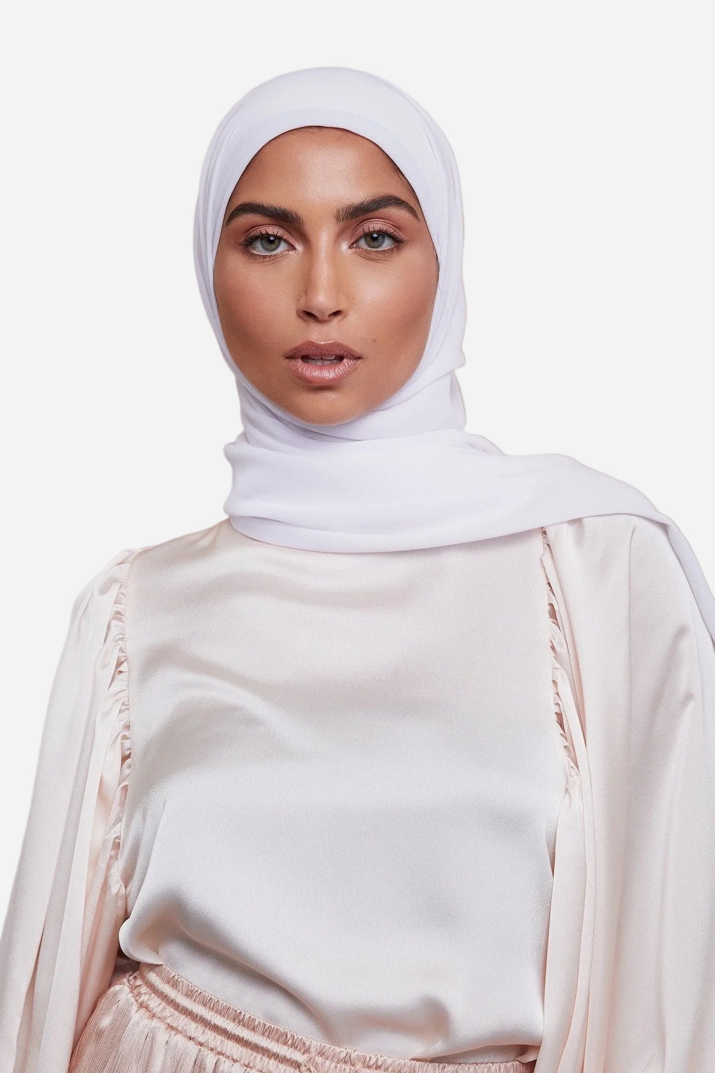 White premium luxe chiffon hijab by Amanah with a soft airy finish